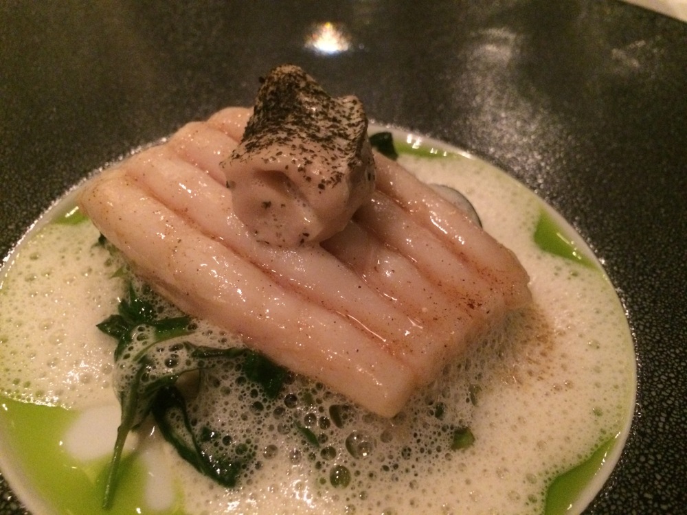 Skate wing and poached oyster