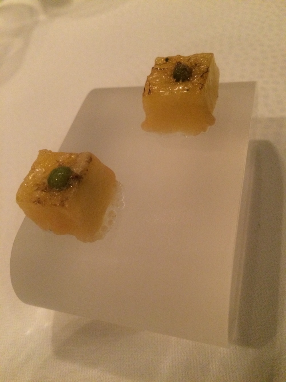 Juniper and Pineapple amuse on serving dishes designed by his father